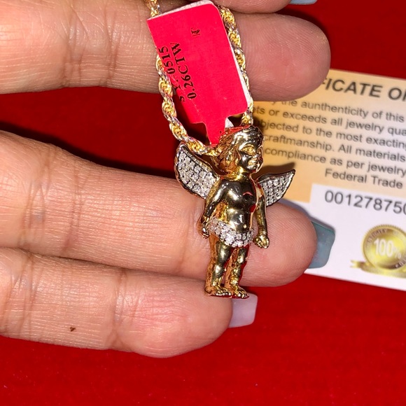 Real diamond angel pendant, not CZ not lab made, heavy angel with wing pendant - Picture 9 of 9